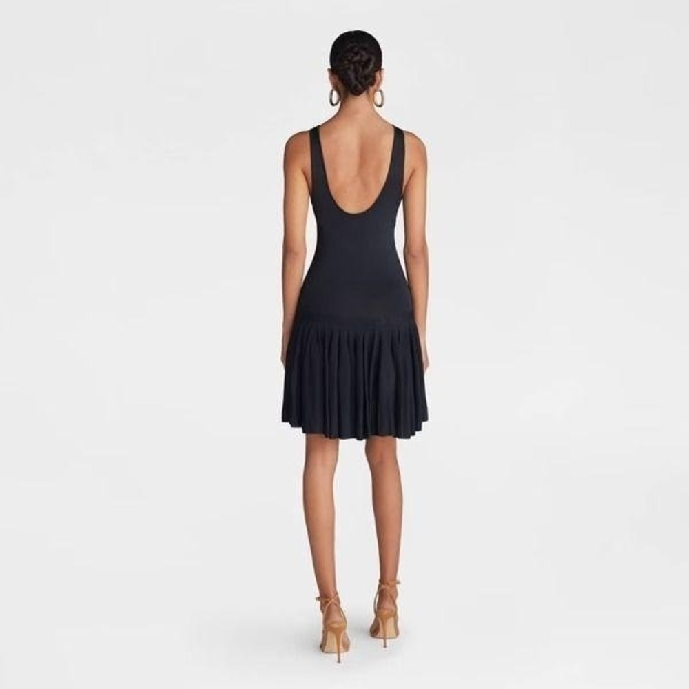 Medium KBB by Kahlana Barfield Brown Navy Blue Pleated Drop Waist Dress NWT - Picture 2 of 8
